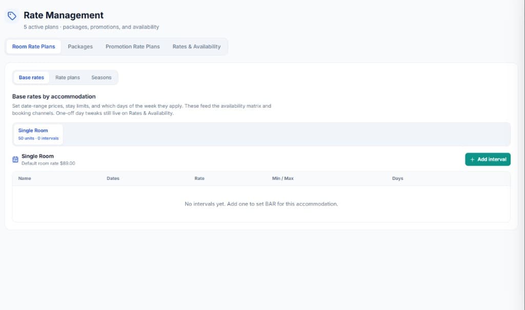 Hoteliax Rate Management with room rate plans, packages, promotions, and availability